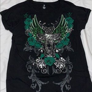 Black graphic tee shirt